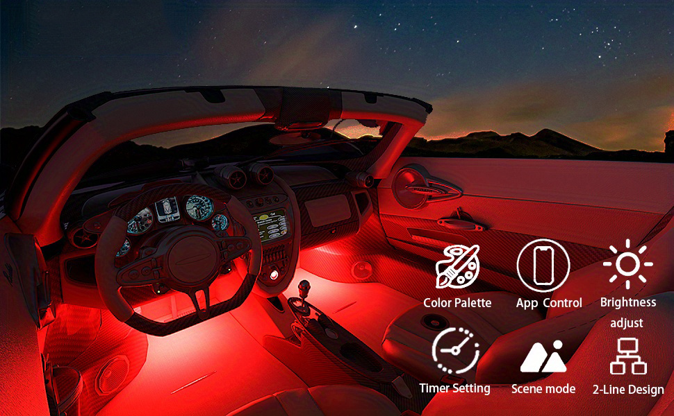 Yonphy Éclairage Intérieur de Voiture, LED Éclairage d'ambiance de Voiture  Multicolore, avec Contrôle APP et Télécommande (coloré) : : Auto  et Moto