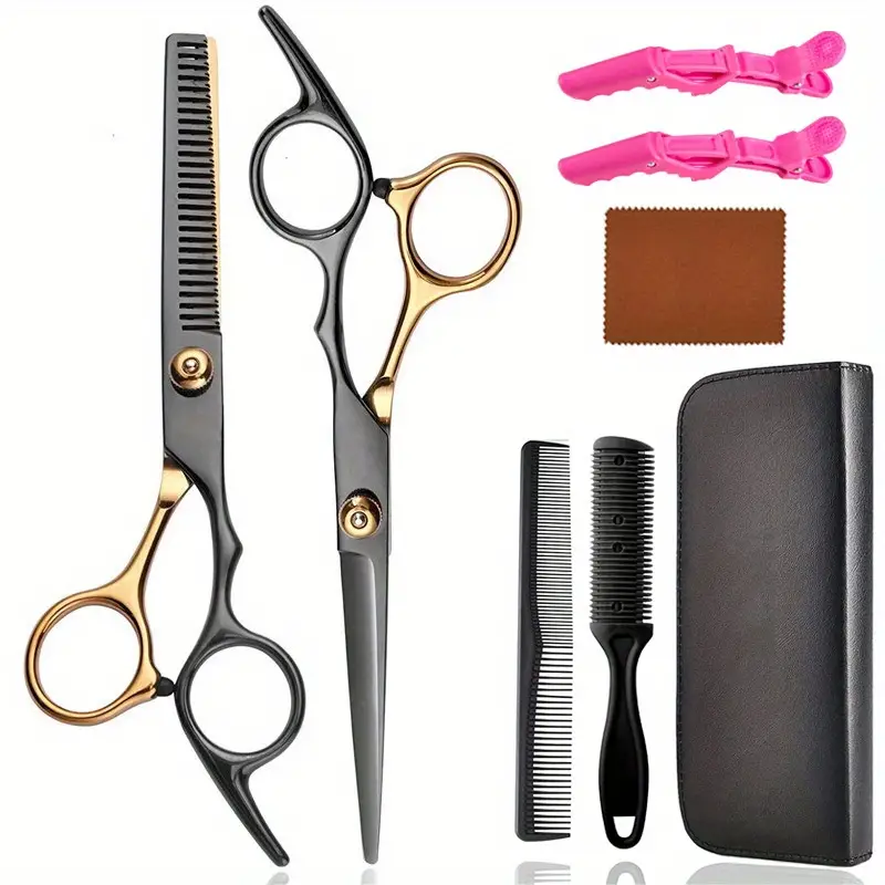 8 pcs hair cutting scissors kit hairdressing shears set professional thinning scissors for men women kids pets details 0