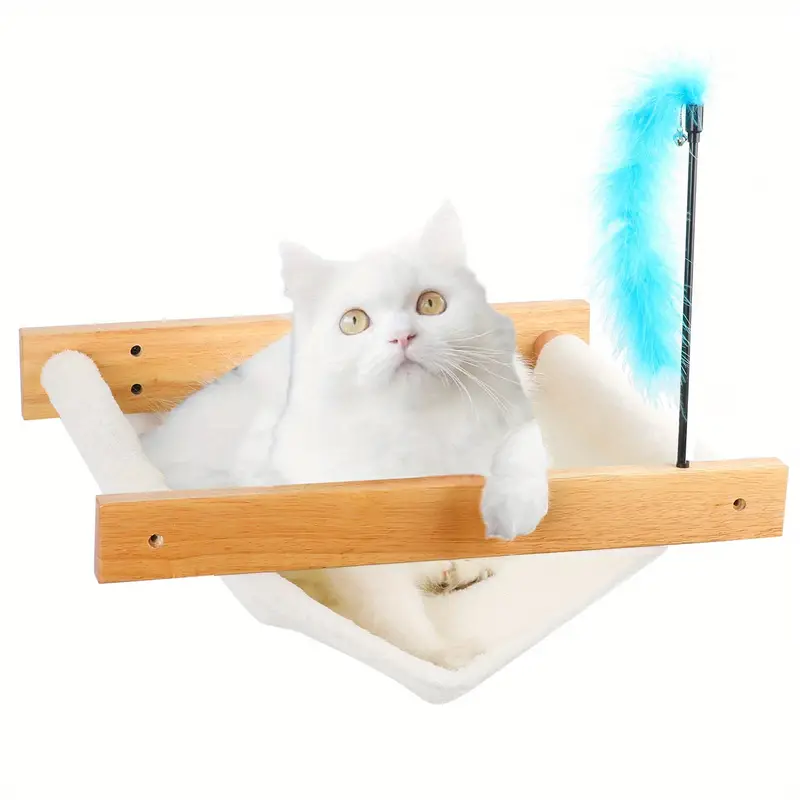 cat hammock with cat feather teaser wand toy wall mounted cat shelves for large indoor cats cat bed furniture for kitty sleeping playing climbing details 0