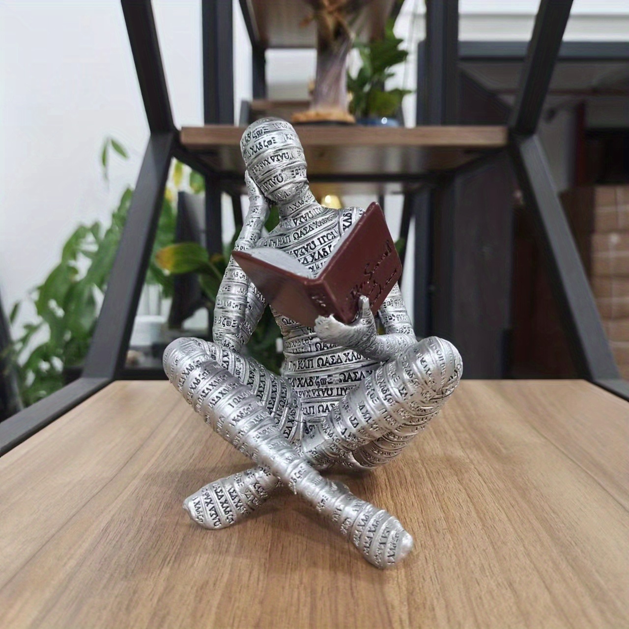 Silver Thinker Reading Statues for Home Decor, Pulp Women Figurine  Bookshelf Decor, Shelf Decorations for Living Room Office, Modern Abstract  Resin