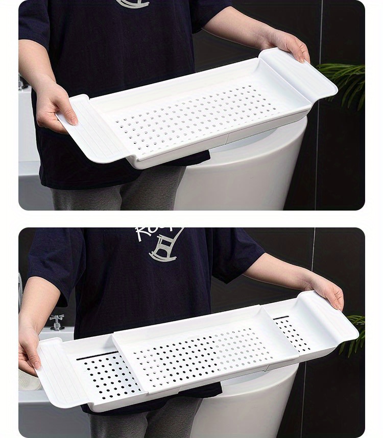 Bathtub Caddy Tray, Plastic Retractable Bathtub Tray, Bathroom Non-slip  Drain Rack, Multifunction Bathroom Storage Rack, Bathroom Accessories - Temu