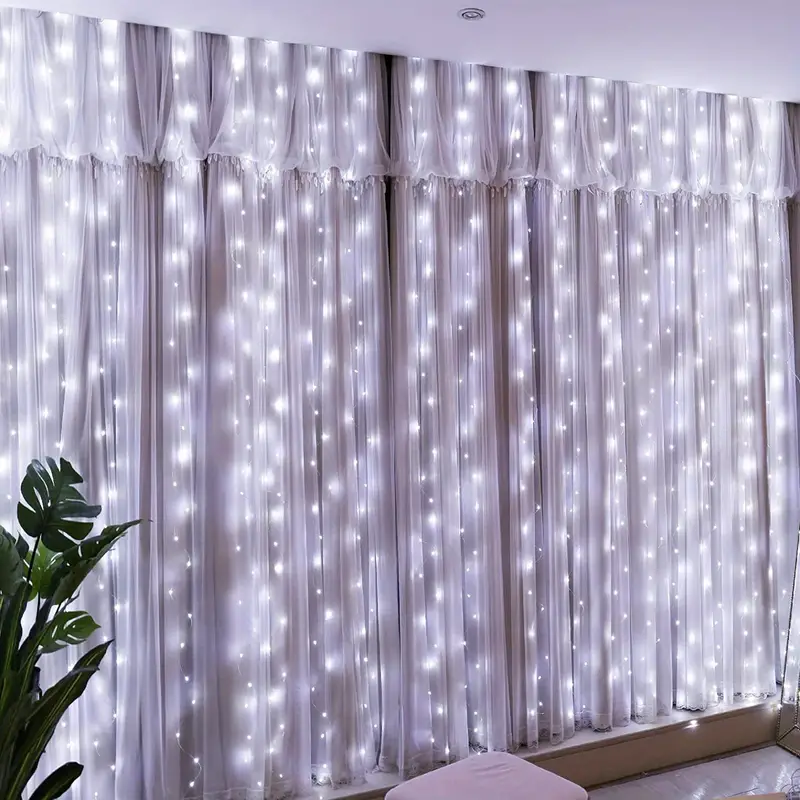 1 pack 300led fairy curtain lights usb plug in 8 modes christmas fairy string hanging lights with remote controller for bedroom indoor outdoor weddings party decorations warm white color white details 2
