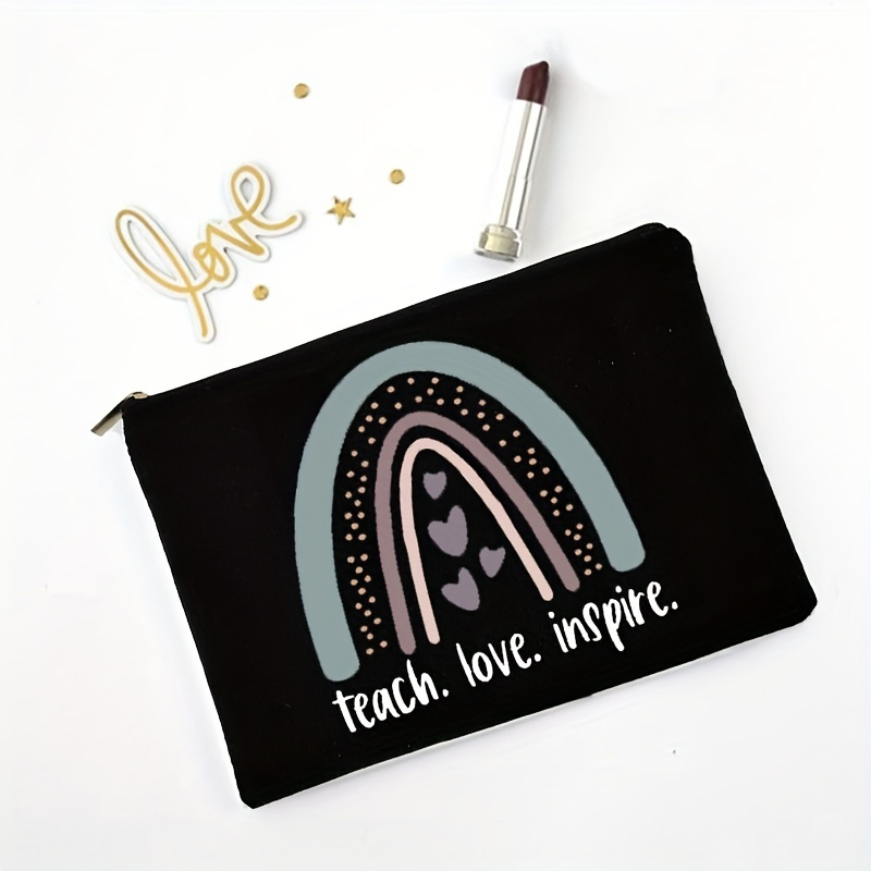 Rainbow Teacher Print Women Pencil Bag Best Teacher Gift Makeup