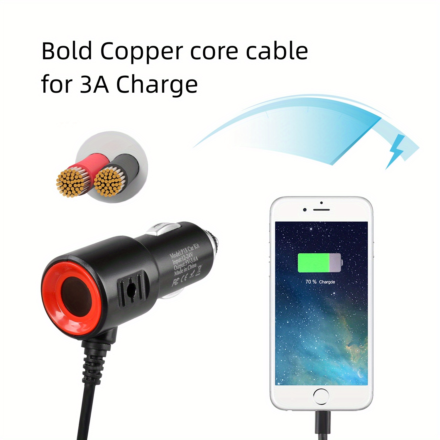 3 in 1 car phone charger 18w car charging with 3 cable for samsung galaxy s23 s22 s21 google pixel moto lg android ipad pro details 3