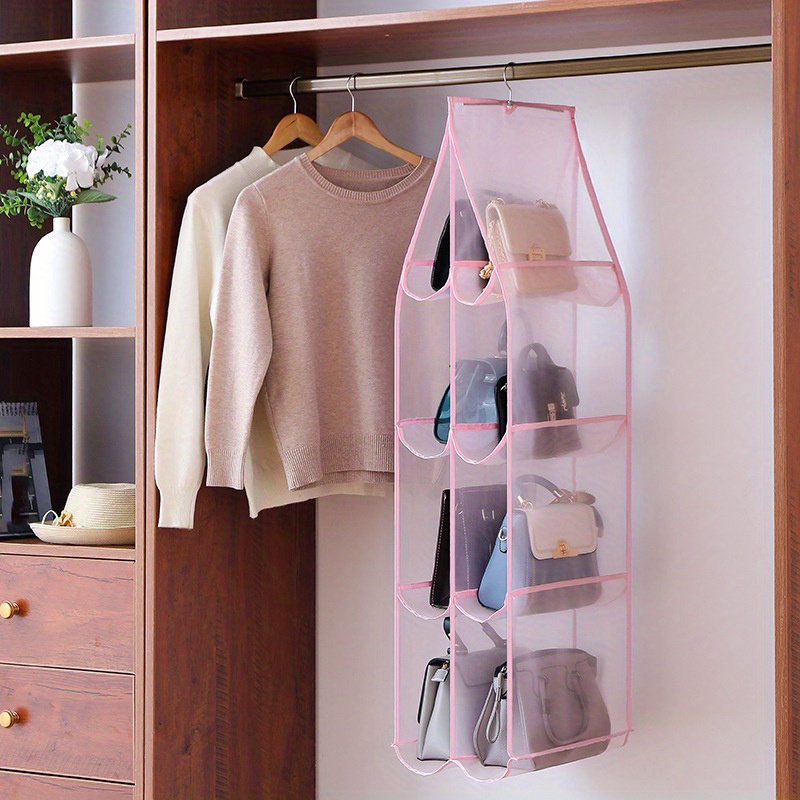 1pc Hanging Handbag Organizer With Double-sided Transparent 6 Compartment  Storage Pockets For Bedroom Closet Dustproof