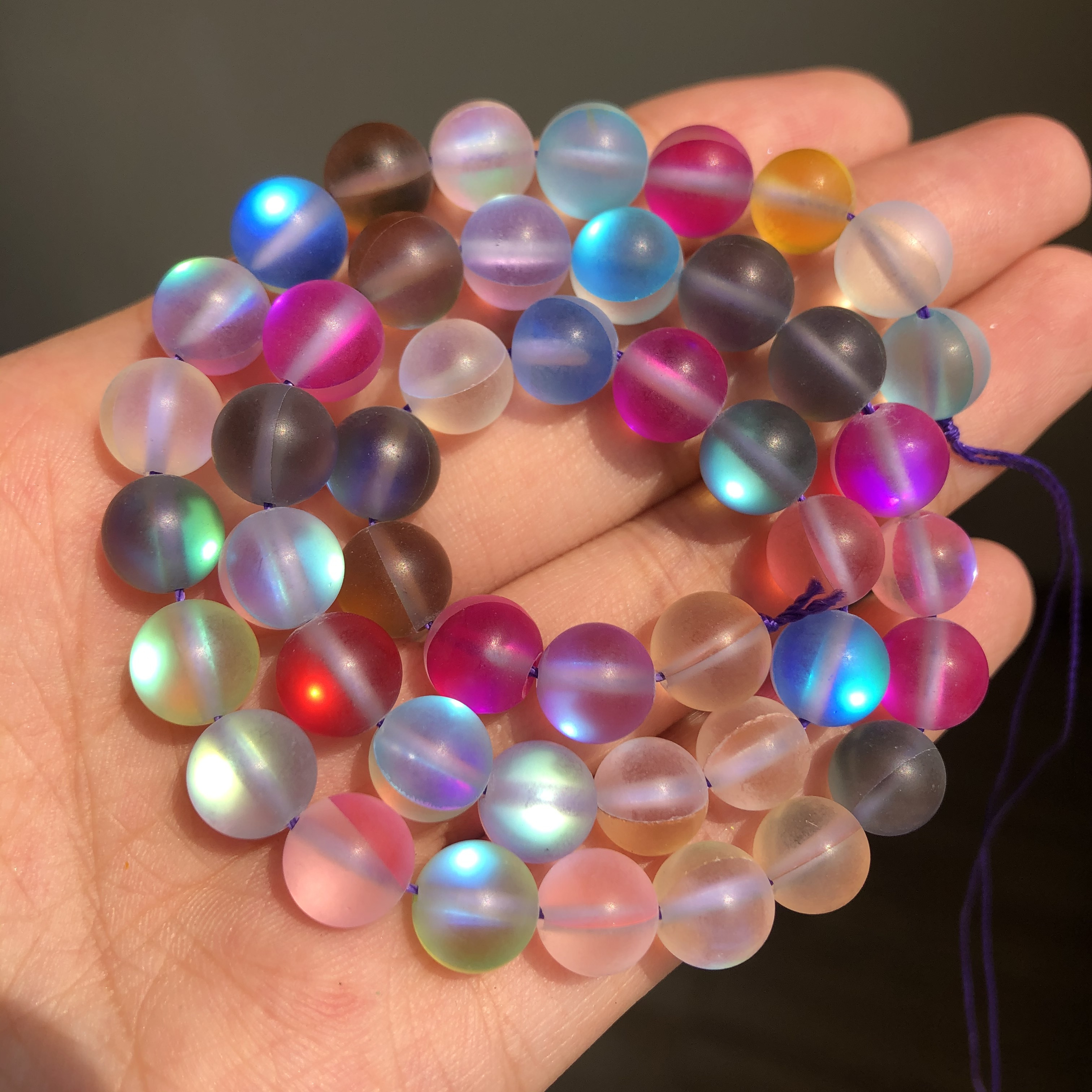 Wholesale Matte Purple Glitter Moonstone Beads AB Frosted