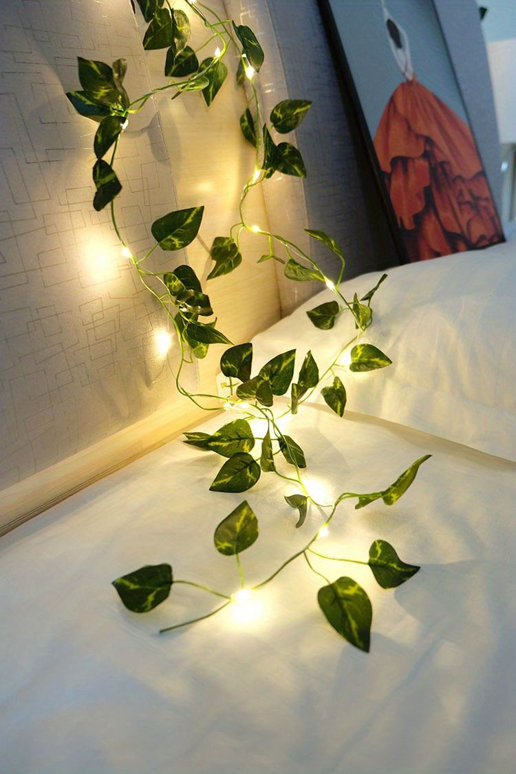 1pc led green leaf fake plants string light 2m 78 74in 20 led new year decorations battery powered not included batteries for wall house room decor office decor birthday home room bedroom decor details 2