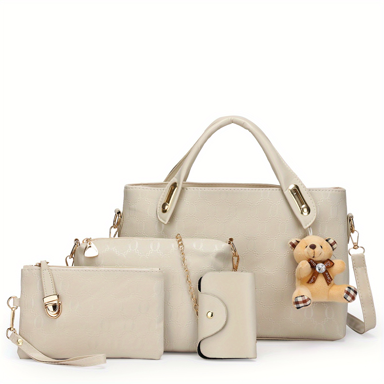 White Purse for Women 3pcs Set Small Shoulder Bag Mini Clutch