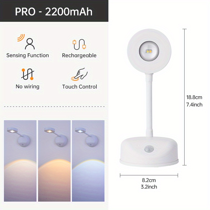 Lámpara de pared LED con sensor de movimiento inalámbrico para interior,  luz nocturna con sensor de carga USB magnético blanco (2 paquetes)
