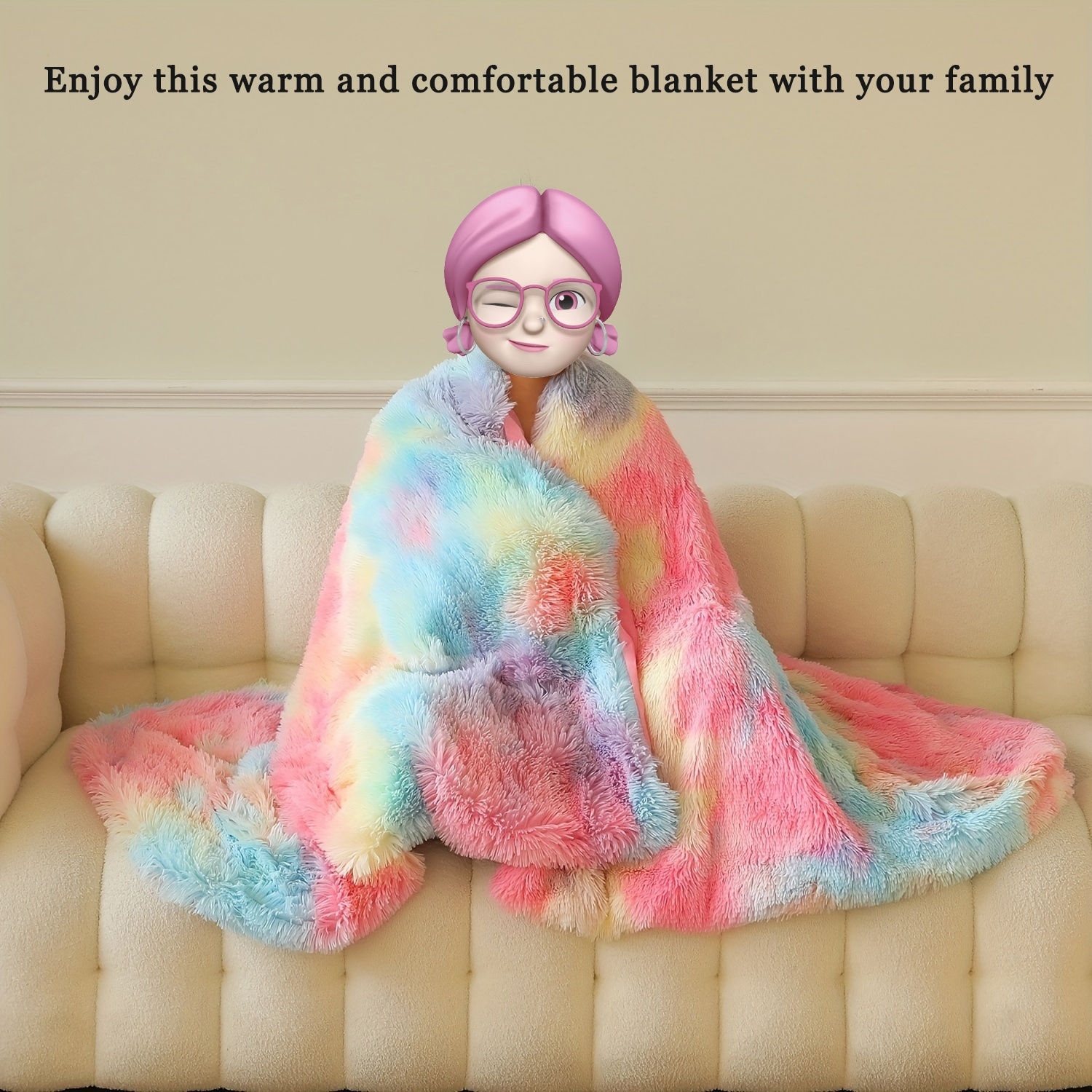 1pc multifunctional rainbow double layer plush blankets for home decor and comfortable bed and sofa use details 2