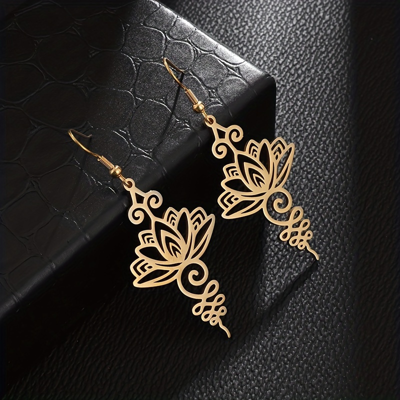 Fashion Hollow Lotus Inspiration Hook Earrings Simple Geometric Pattern Dangle Earrings Banquet