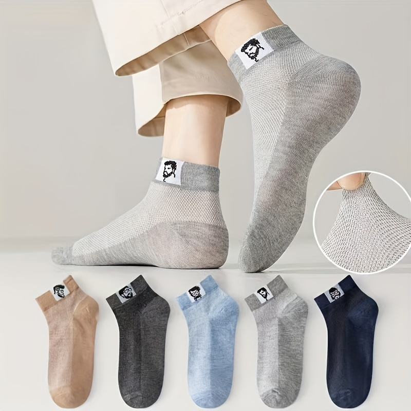 5pairs Men Solid Breathable Sweat Absorbing Casual Ankle Socks For Daily  Life
