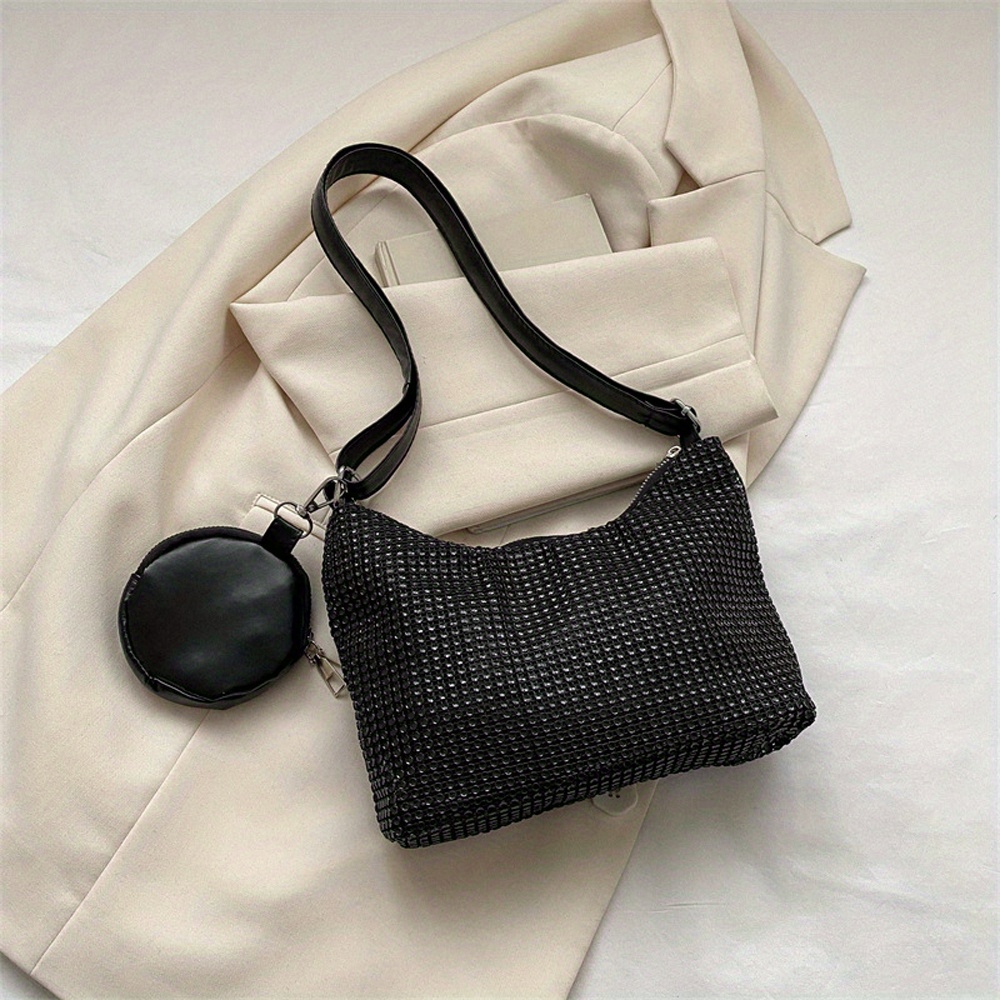 Glitter Rhinestone Shoulder Bag All Match Stylish With Mini Purse