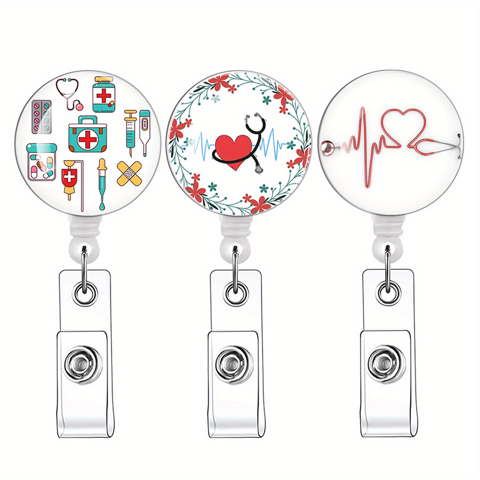  Nurse Badge Reel Retractable Badge Holder Cute Nursing Badge  Reel with Alligator Clip ID Card Holders Badge Clip for Nurse Day Doctor  Teacher Student Gifts, 12 Styles (12 Pieces) : Office Products