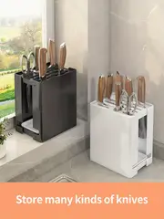 1pc multi functional knife block with drip tray and magnetic suction kitchen utensil storage rack and knife holder details 0