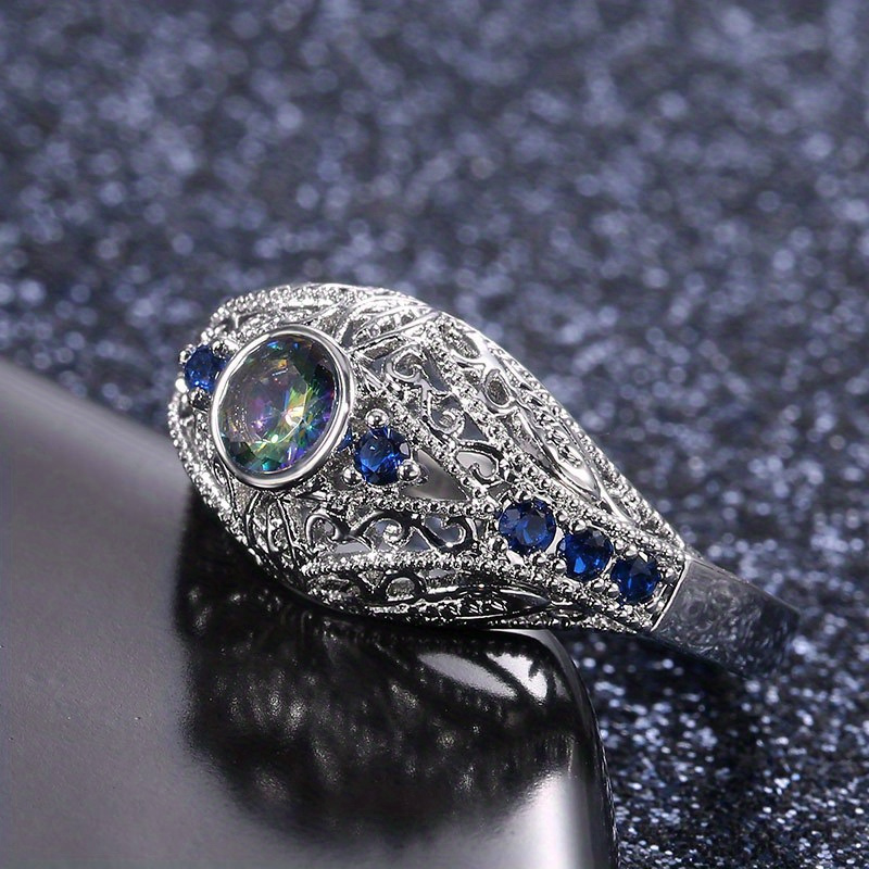 TEMU Luxury Retro Geometric Pattern Inlay Zirconia Ring For Women - Romantic Wedding Bridal Jewelry, Readkiss
