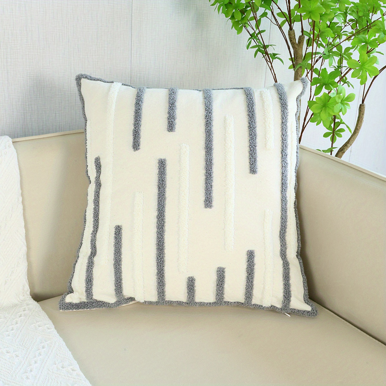 1pc Striped Tufted Cotton Pillow Cover - Soft And Stylish Throw Pillow For Bed, Sofa, Couch - Perfect For Home Decor