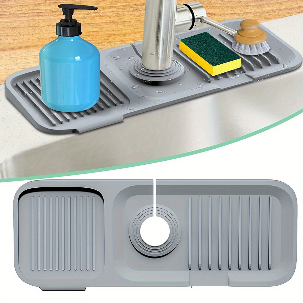 1pc Silicone Kitchen Sink Tray, Soap Dish With Drainage Spout