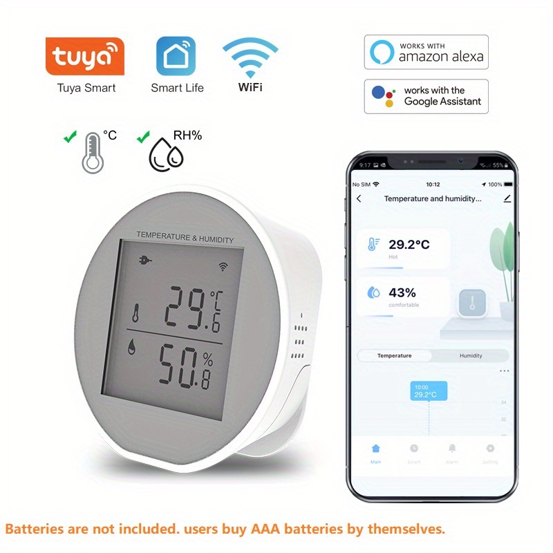 1pc Tuya Digital Wifi Temperature And Humidity Sensor With