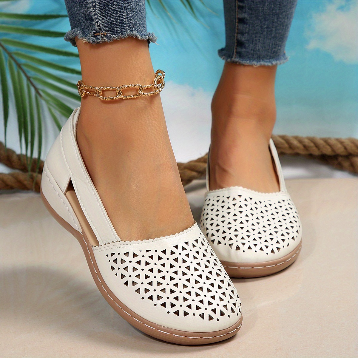 Women's Retro Hollow Design Wedge Sandals Breathable Slip - Temu