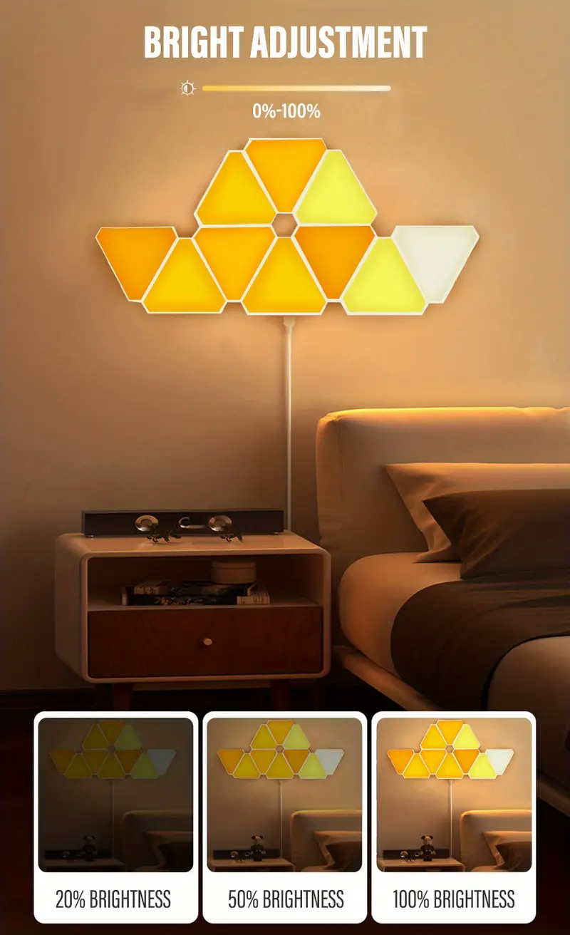 led smart wifi triangle wall lights, 12pcs led smart wifi triangle wall lights create an atmosphere with music synchronization rgb color effects for your game room tv room or bedroom details 4