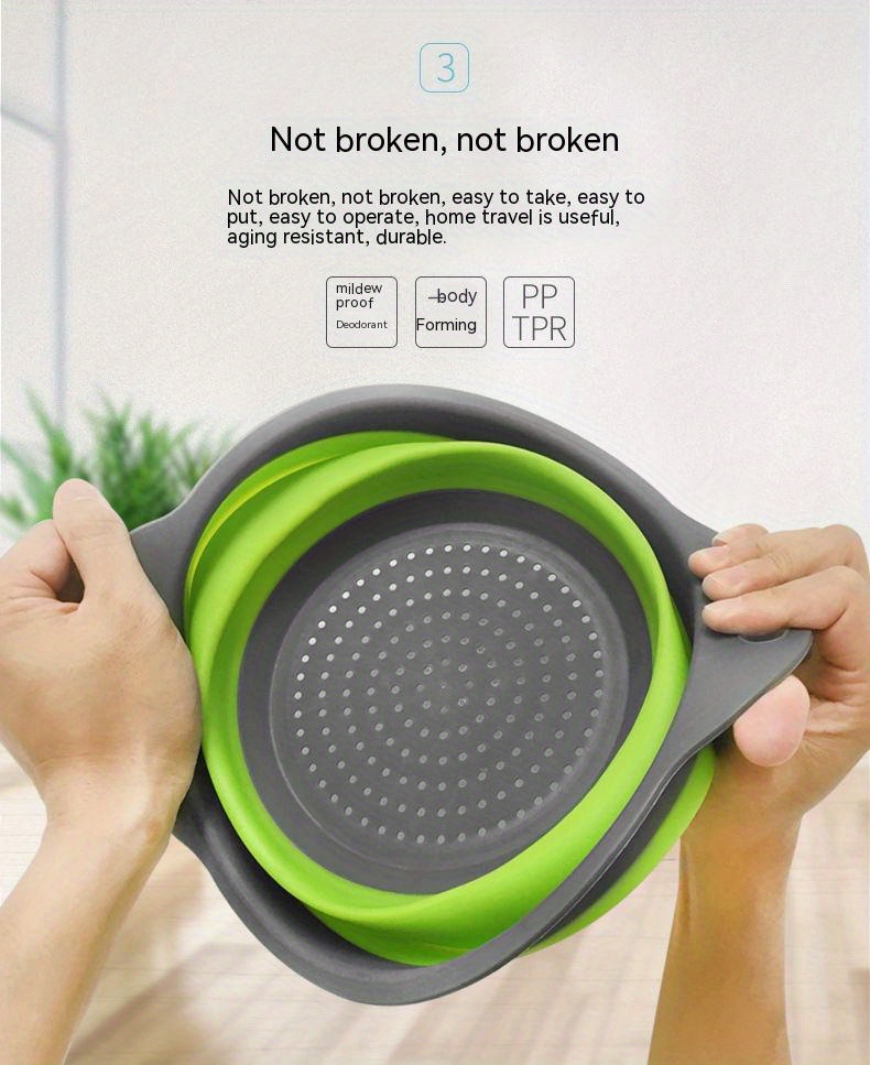 1pc collapsible silicone colander with handle for fruit vegetable and pasta washing and draining kitchen gadget for   cleaning and cooking details 4