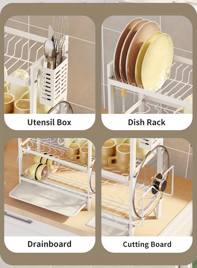 Dish Drying Rack, Larger Capacity 2&3 Tier Dish Racks And Drainboard Set  With Bowl Rack, Drain Board, Cutting Board Rack, Cutlery Rack, Kitchen  Accessories, Black & White - Temu Saudi Arabia