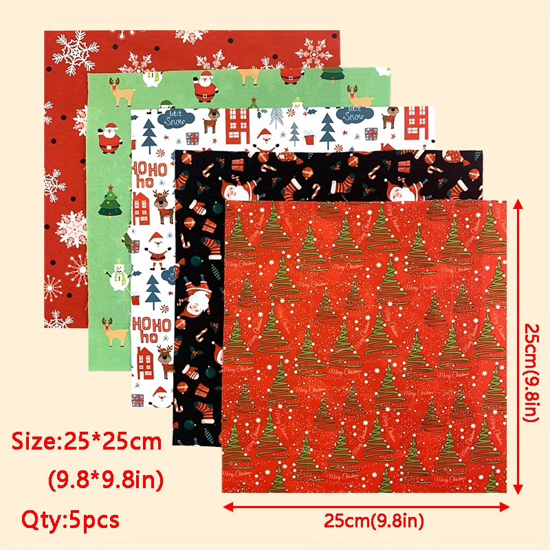 5pcs 9.8*9.8in Christmas Theme Fabric Polyester Fat Quarter Pure For Diy Handmade Crafting Sewing Supplies