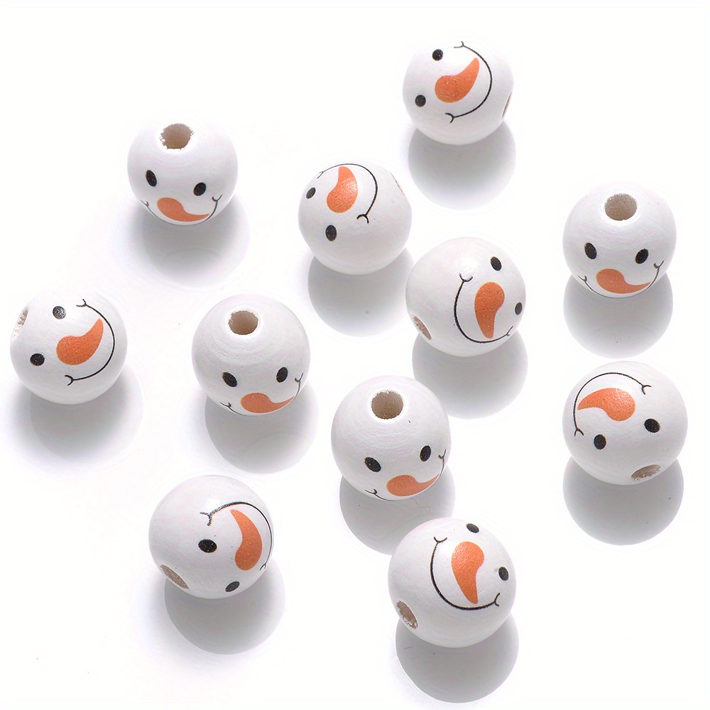 95PCS Christmas Wooden Beads for Craft, Round Craft Beads Winter Snowman  Beads for Crafts DIY Jewelry Making Home Party Decoration