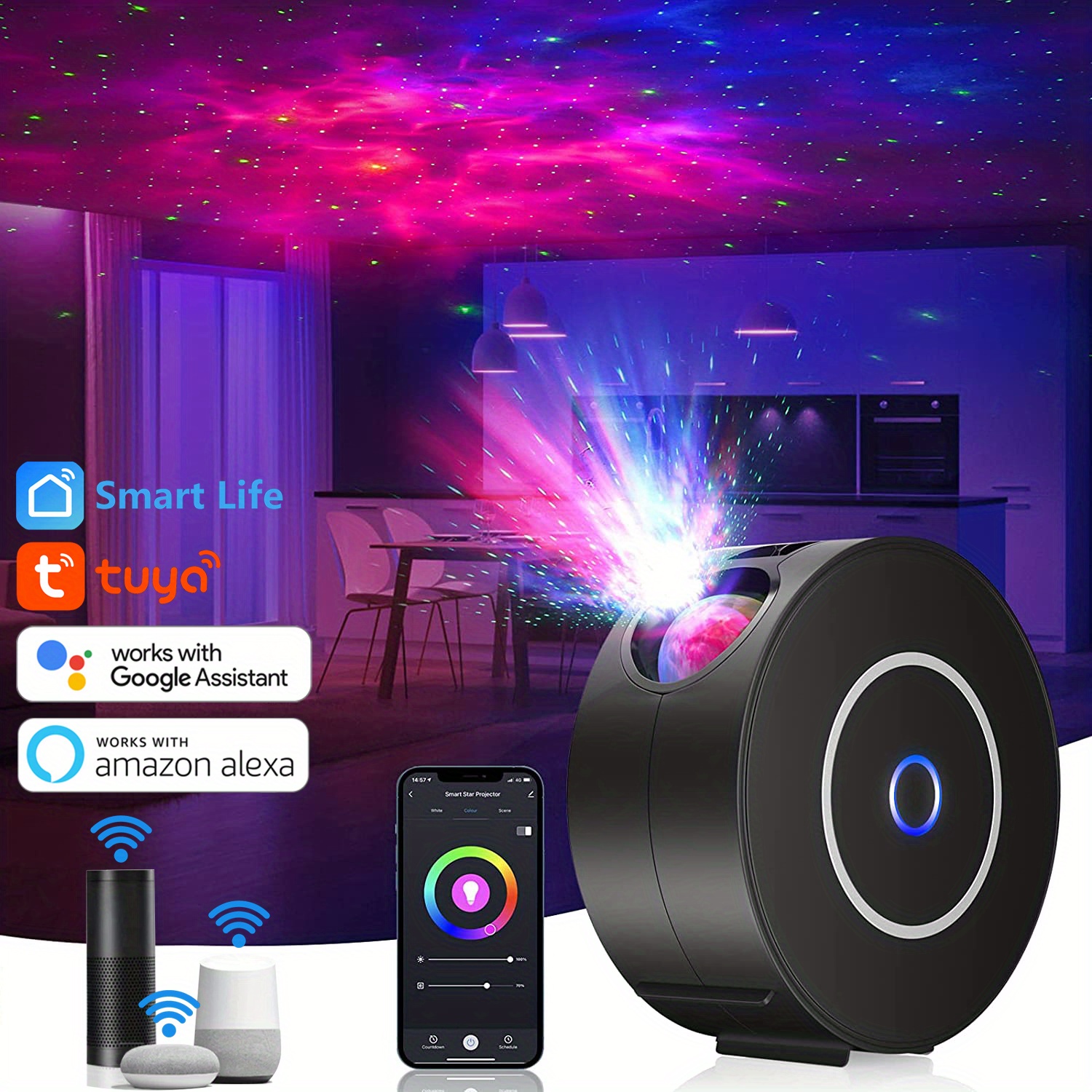 Galaxy Projector Star Projector Night Lights for Bedroom with Music Speaker  & Remote Control Work with Smart App & Alexa,Galaxy Light Projector for