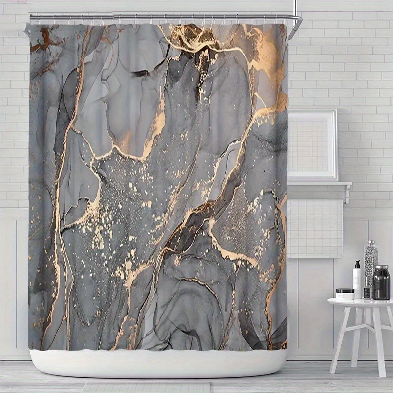 Marble Pattern Shower Curtain Set Crackle Golden Texture - Temu Canada