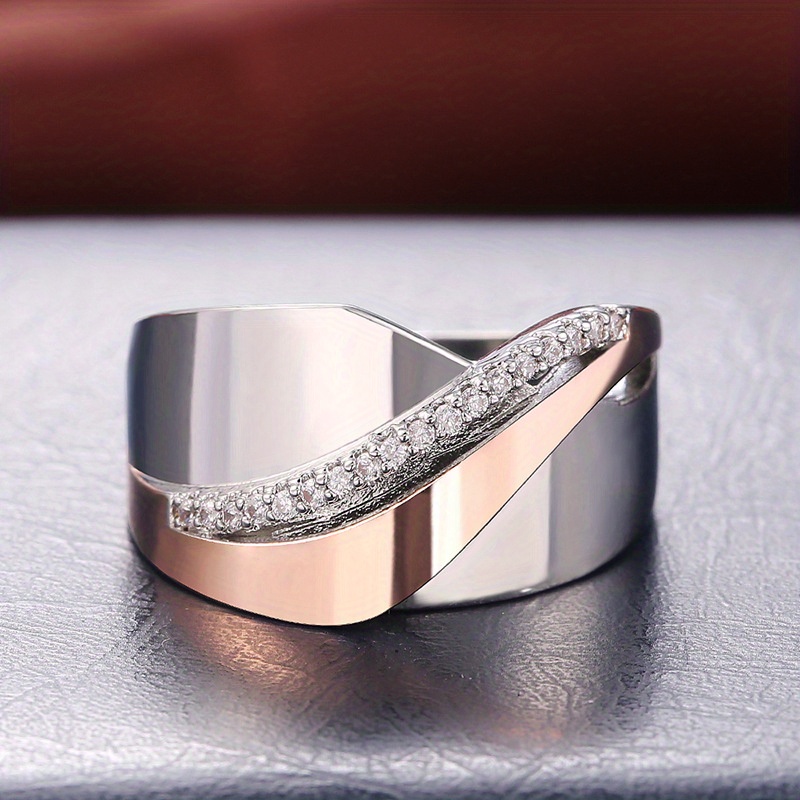 Image of Exaggerated Personality Micro Pave Synthetic Zirconia Retro Large Rings For Women Luxury Crisscross Statement Punk Rings