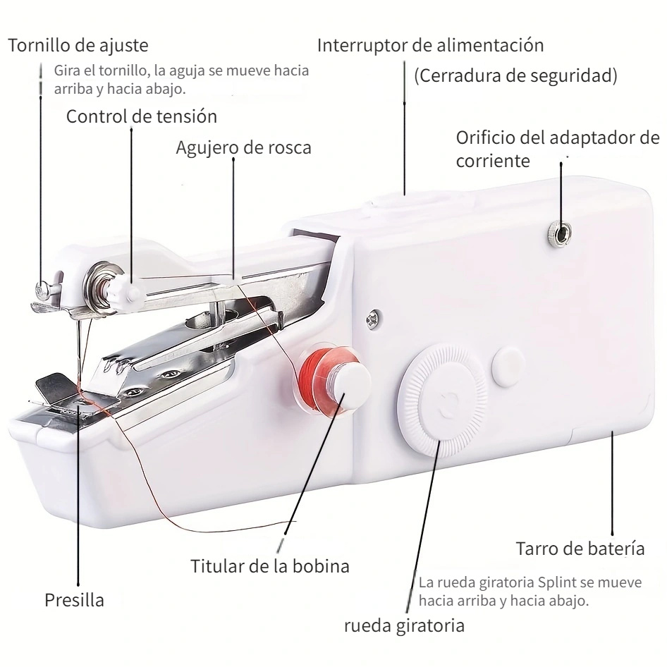 1 máquina de coser portátil de mano, Mini máquina de coser eléctrica  multifuncional, máquina de coser Manual