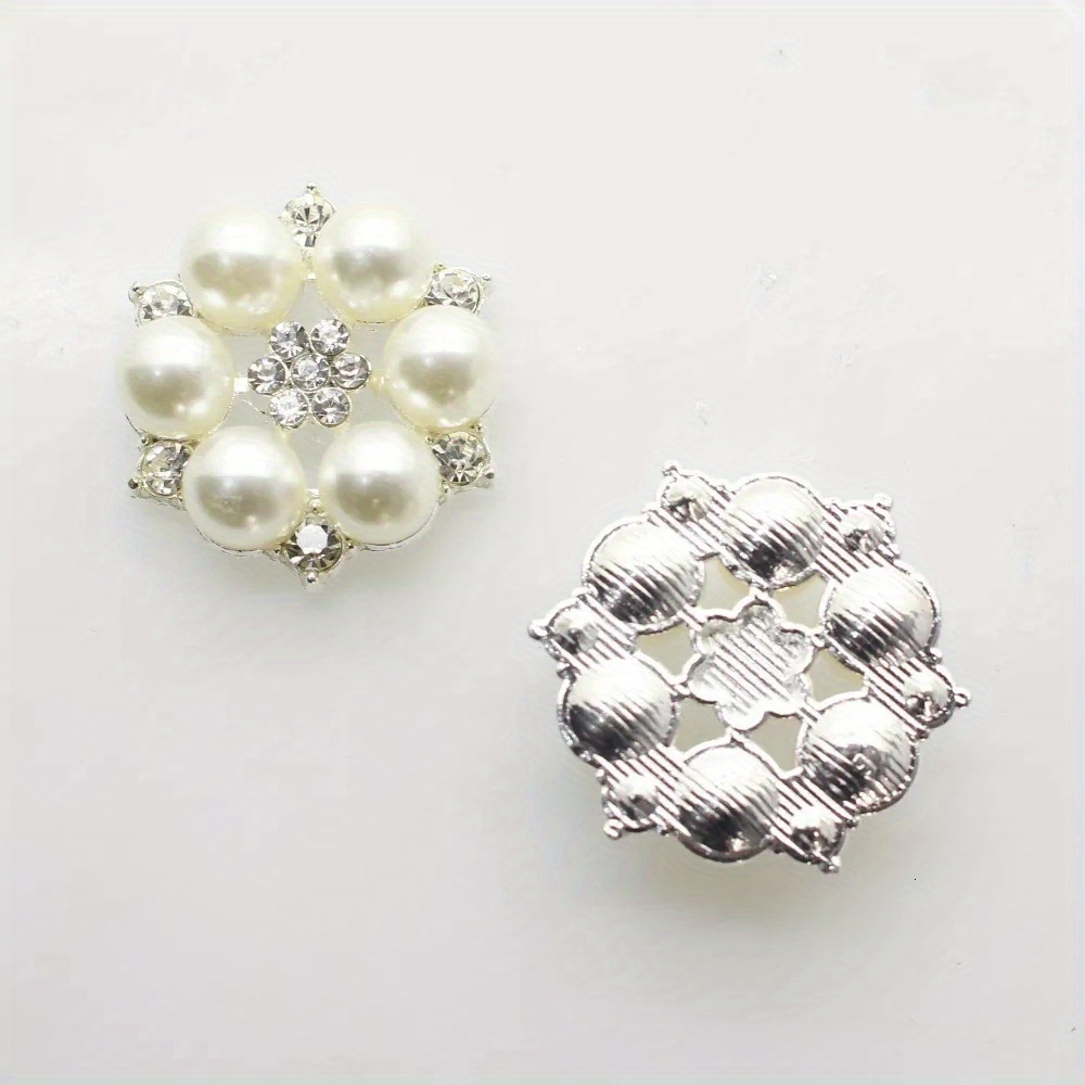5/10Pcs Rhinestone Buttons Pearl Flower Button Flat Back Gems