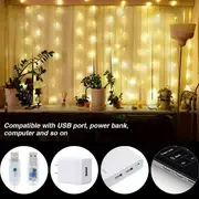 1 pack 300led fairy curtain lights usb plug in 8 modes christmas fairy string hanging lights with remote controller for bedroom indoor outdoor weddings party decorations warm white color white details 0