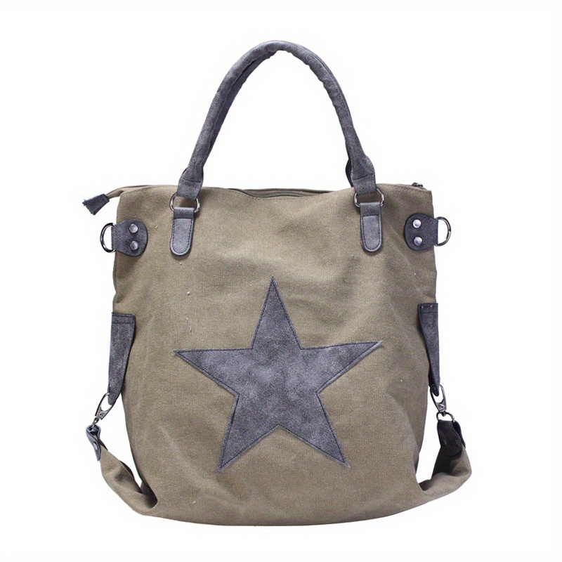 Vintage Pentagram Canvas Tote Bag Y2k Studded Decor Shoulder Bag Casual ...