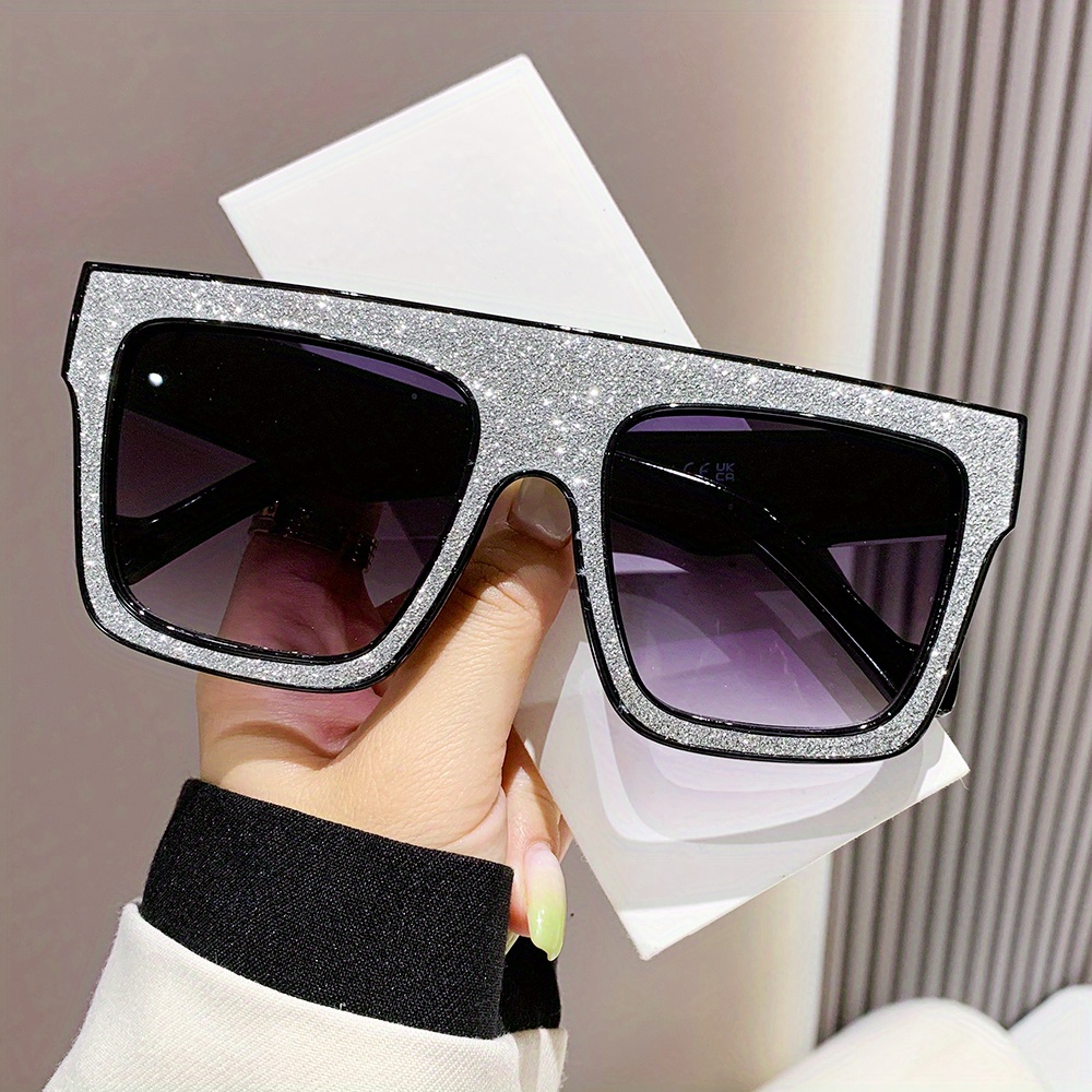 1pc Women's Fashion Oversized Shiny Frame Square Sunglasses, Suitable For  Party