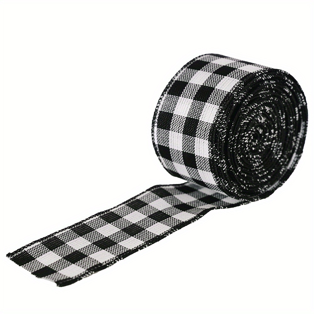 1 Roll, Black And White Christmas Ribbon Christmas Plaid Satin Ribbon  Coarse Linen Fabric Decorative Ribbon, Scene Decor, Festivals Decor, Room  Decor