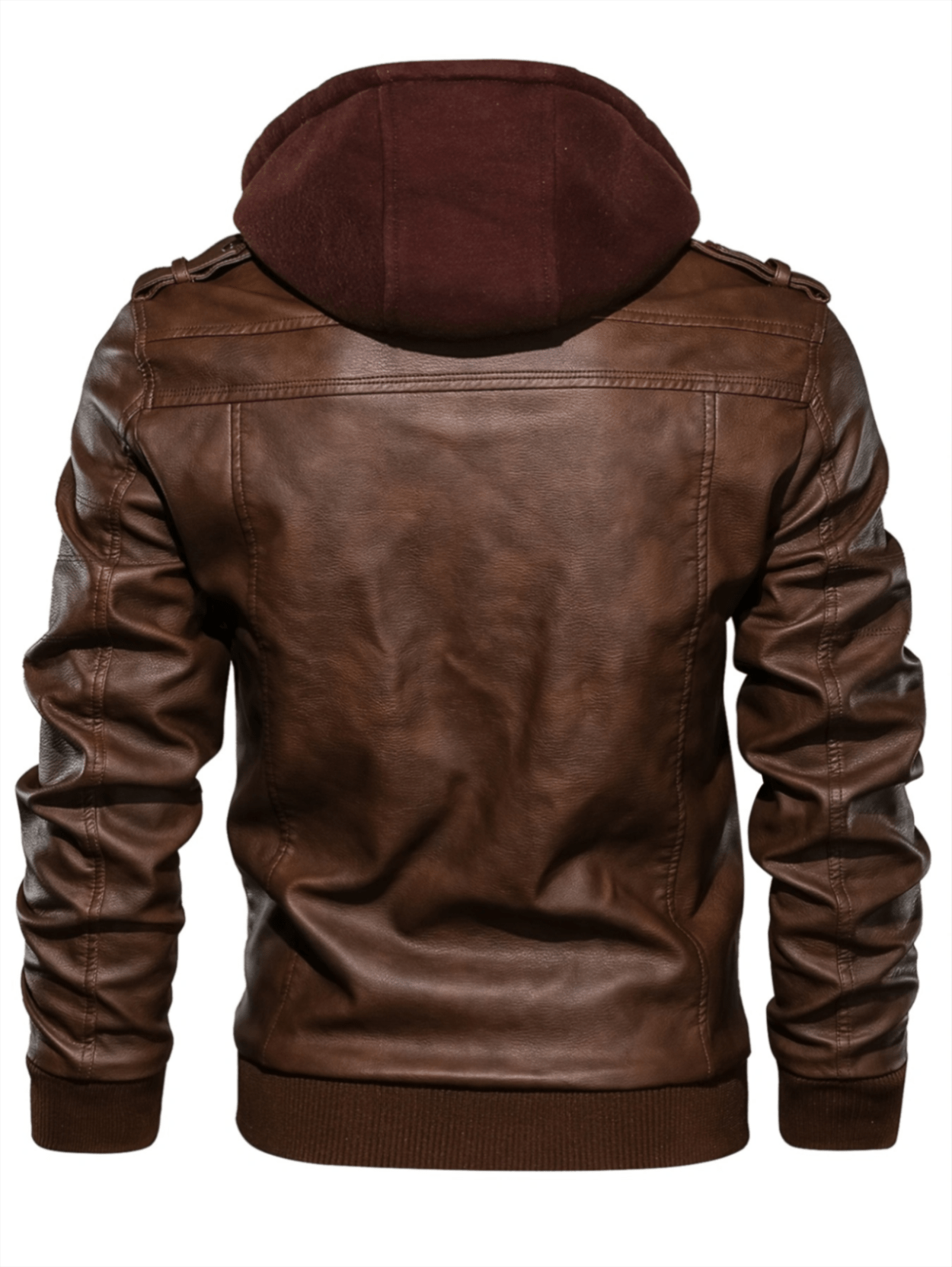 Mens Pu Leather Hooded Pockets Zipper Long Sleeves Jackets Temu 