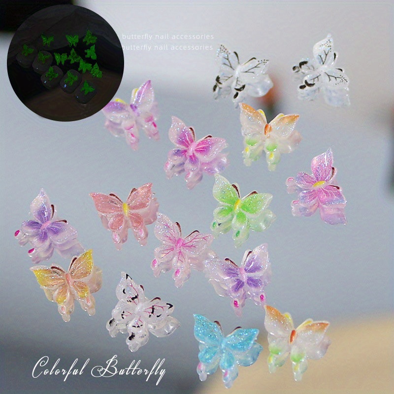 3d Acrylic Nail Charms 18 Colors Resin Butterflies Nail Art - Temu