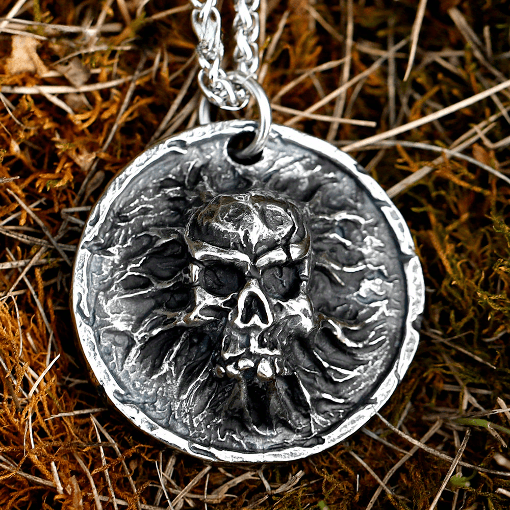 1pc Punk Rock Stainless Steel Skull Pendant Necklace, Suitable For