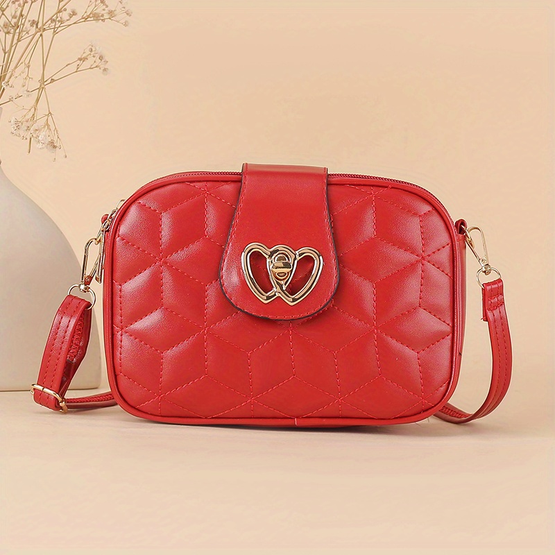 Quilted Red Heart Crossbody Bag