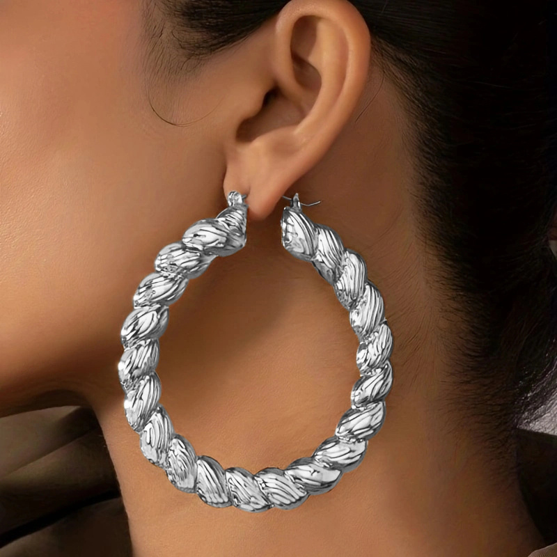 Exaggerated Twist Golden Hoop Earrings, Retro Style