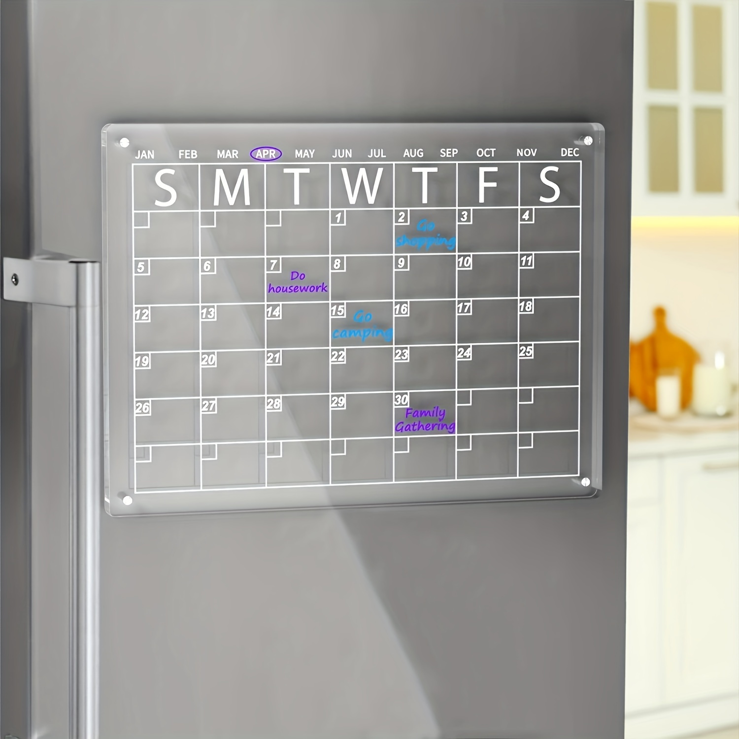 Calendario magnético acrílico de borrado en seco para nevera, juego de 2  unidades, calendario transparente de borrado en seco de 16.5 x 12 pulgadas