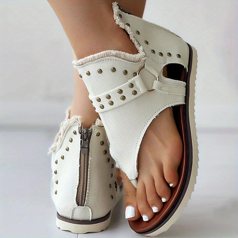 Casual Denim Sandals Women s Back Zipper Open Toe Non Slip - Temu