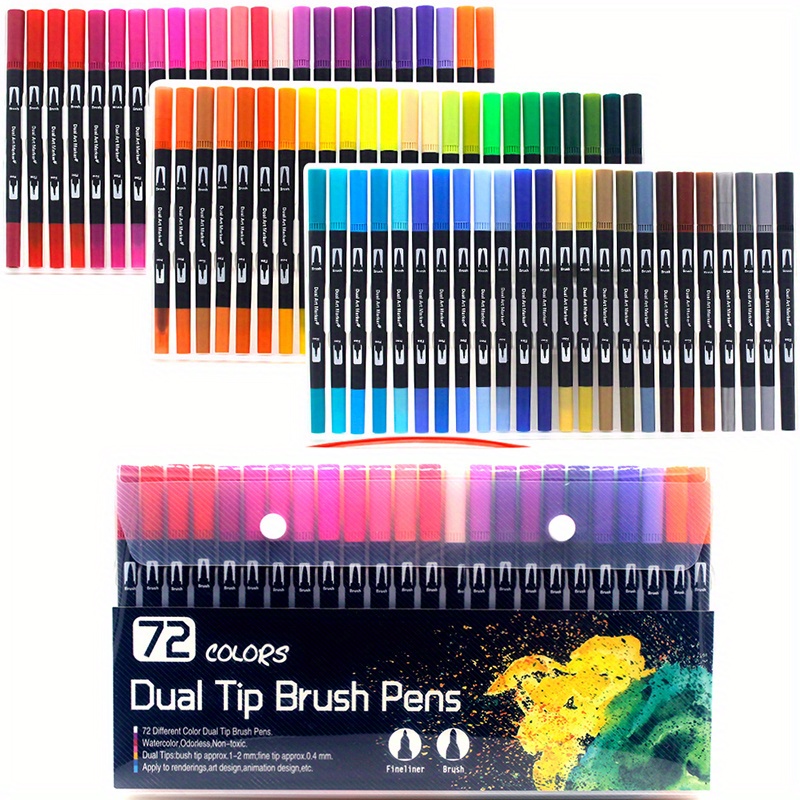 72 Colors Dual Tip Brush Pens Highlighter 72 Art Markers 0.4mm