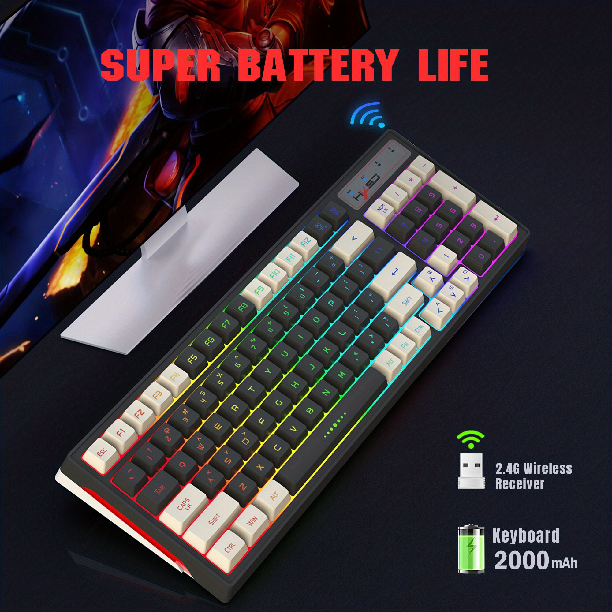 Wireless Gaming Keyboard And Mouse Combo, Led Backlit Rechargeable