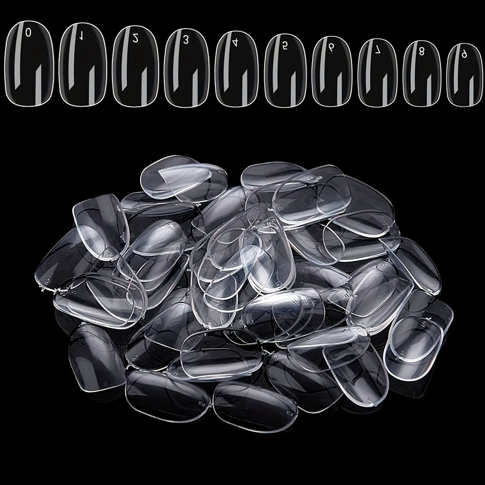 

600pcs Short Round Head Fake Nails Clear Full Cover Acrylic False Nail The Non-trace Oval Nail Tips 10 Sizes With Bags For Nail Salons And Diy Nail Art At Home