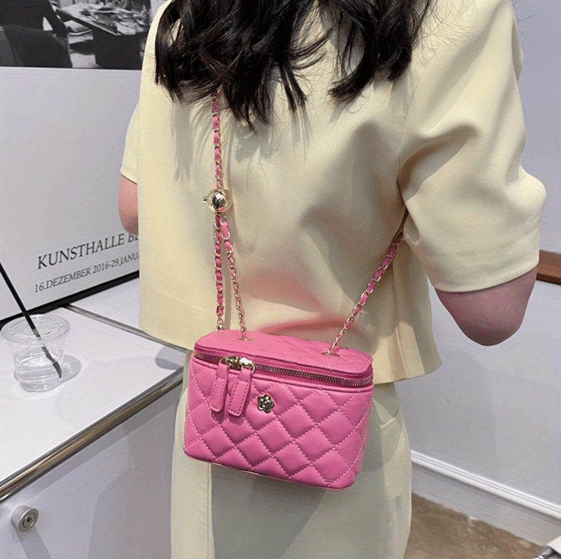 Sweet Pink Women's Small Shoulder Bags Cute Plaid Girly Tote Purse Handbags  Fashion PU Leather Female Top Handle Crossbody Bag