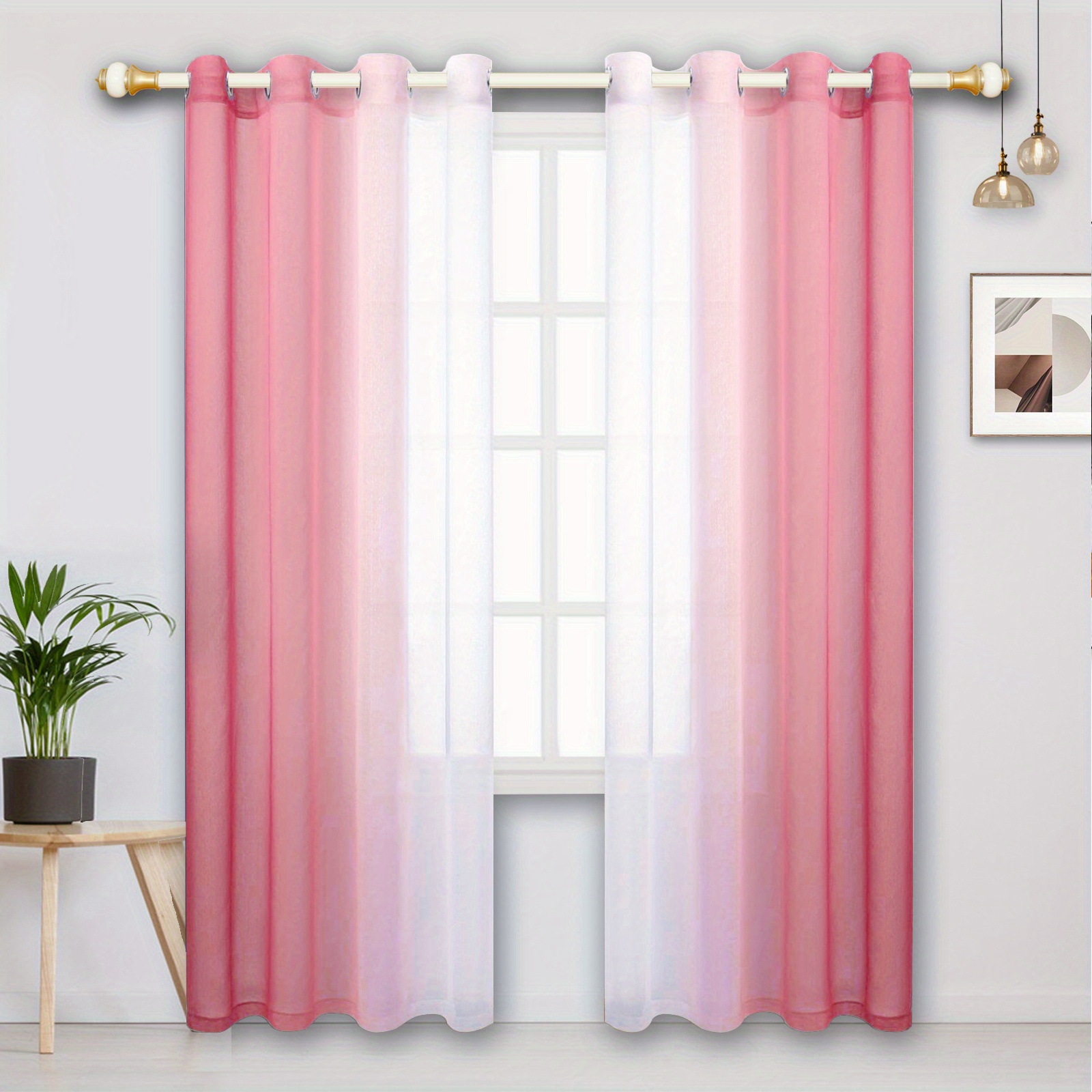 TEMU 2pcs Gradient Color Curtains - Pink To Blue To Purple, Soft Polyester Sheer Drapes With Grommet Top, Light Filtering For Living Room Or Bedroom